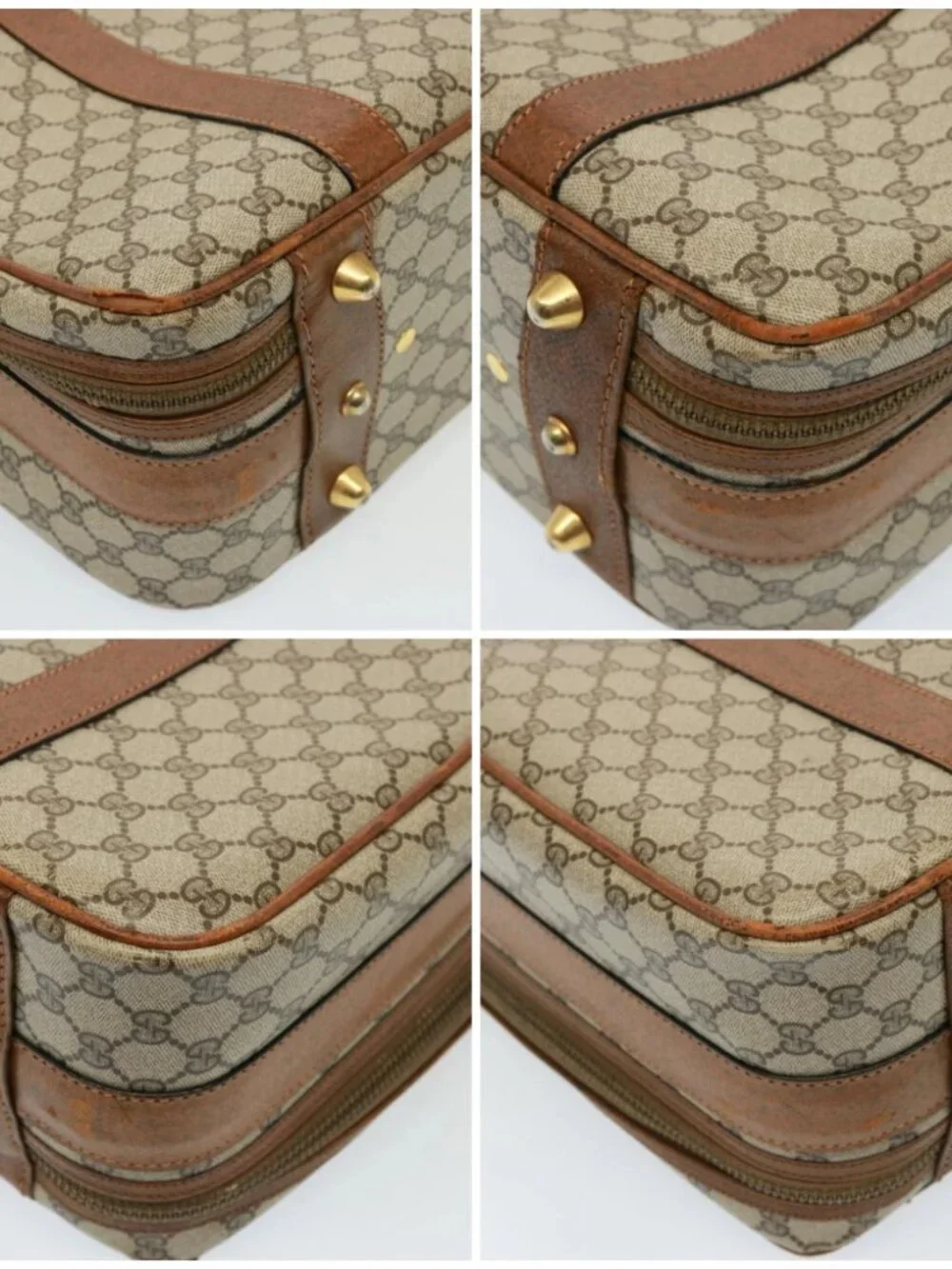 GUCCI GG Supreme Boston Bag PVC Beige Auth mr177